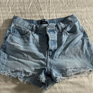 Express Distressed Light Blue Jean Shorts